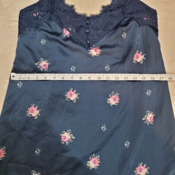 Abercrombie and Fitch Blue Floral Satin Lace V-Neck Slip Dress - Size Small - Picture 10 of 11